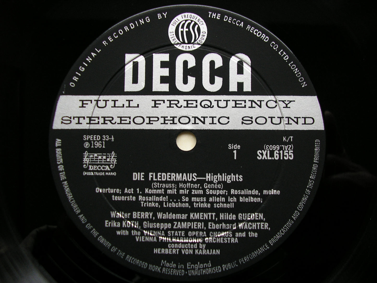 SXL 6155  STRAUSS: DIE FLEDERMAUS     excerpts      GUEDEN / WAECHTER / VIENNA PHILHARMONIC / KARAJAN      ED1