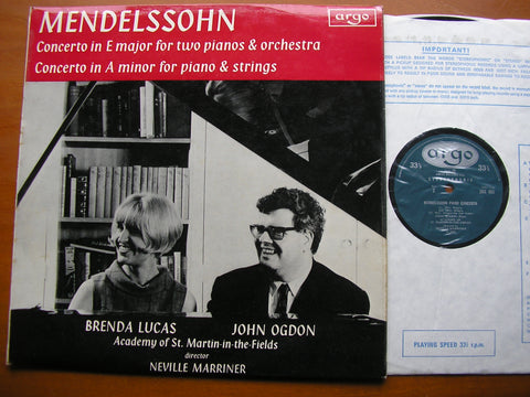 MENDELSSOHN: CONCERTO FOR TWO PIANOS / CONCERTO in A      LUCAS / OGDON / ASMIF / MARRINER      ZRG 605