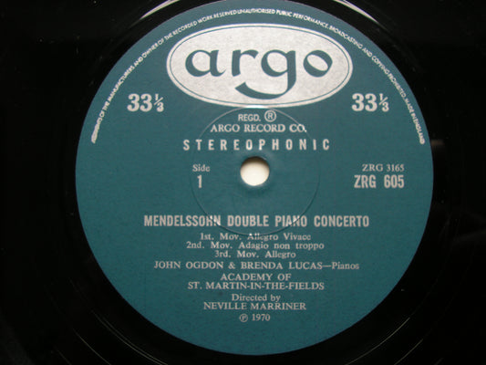 MENDELSSOHN: CONCERTO FOR TWO PIANOS / CONCERTO in A      LUCAS / OGDON / ASMIF / MARRINER      ZRG 605