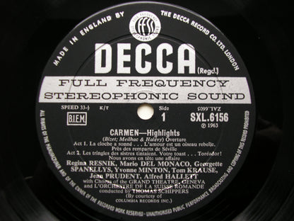 SXL 6156  BIZET: CARMEN    highlights    RESNIK / DEL MONACO / KRAUSE / SUISSE ROMANDE / SCHIPPERS     ED2