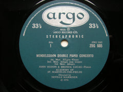 MENDELSSOHN: CONCERTO FOR TWO PIANOS / CONCERTO in A      LUCAS / OGDON / ASMIF / MARRINER      ZRG 605