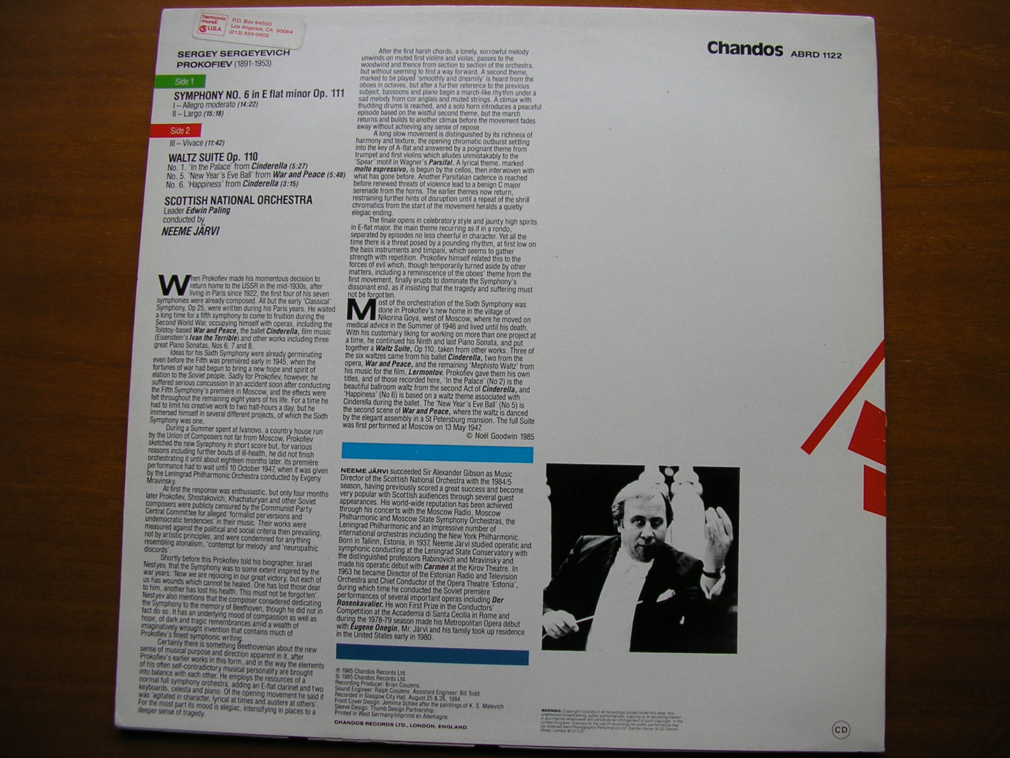 PROKOFIEV: SYMPHONY No. 6 / THREE WALTZES Op. 110     JARVI /SCOTTISH NATIONAL ORCHESTRA    ABRD 1122