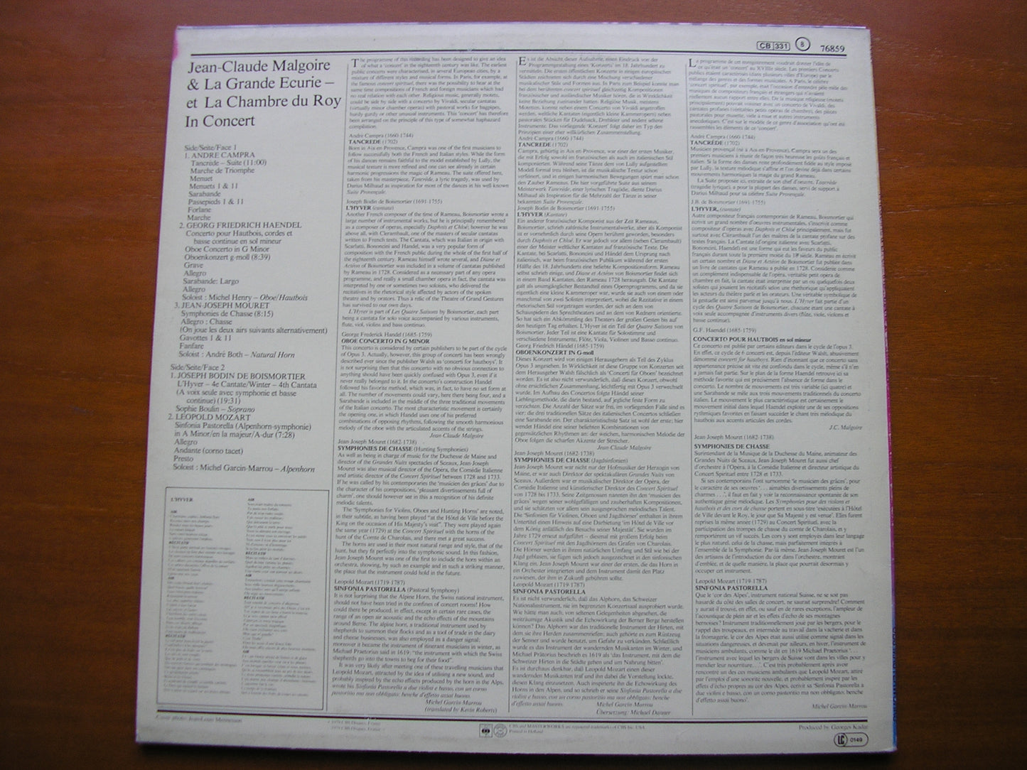 AN 18th CENTURY CONCERT: BOISMORTIER / CAMPRA / MOURET / HANDEL / LEOPOLD MOZART     MALGOIRE / LA GRANDE ECURIE       76859