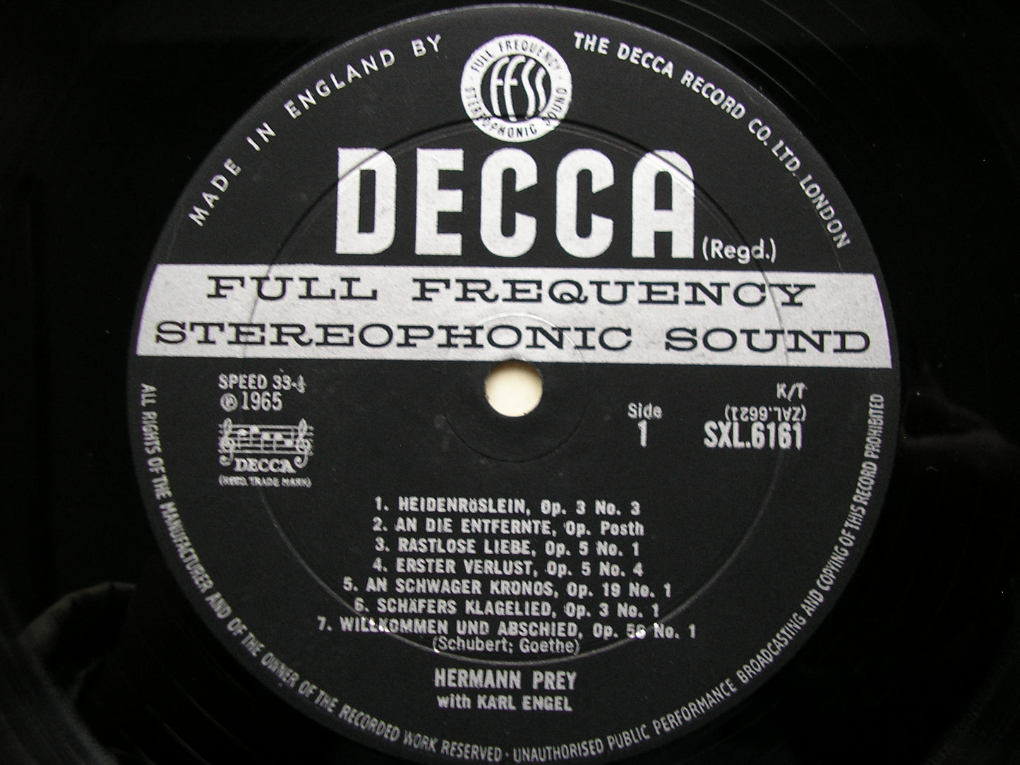 SXL 6161  GOETHE LIEDER: SCHUBERT / SCHUMANN      HERMANN PREY / KARL ENGEL      ED2
