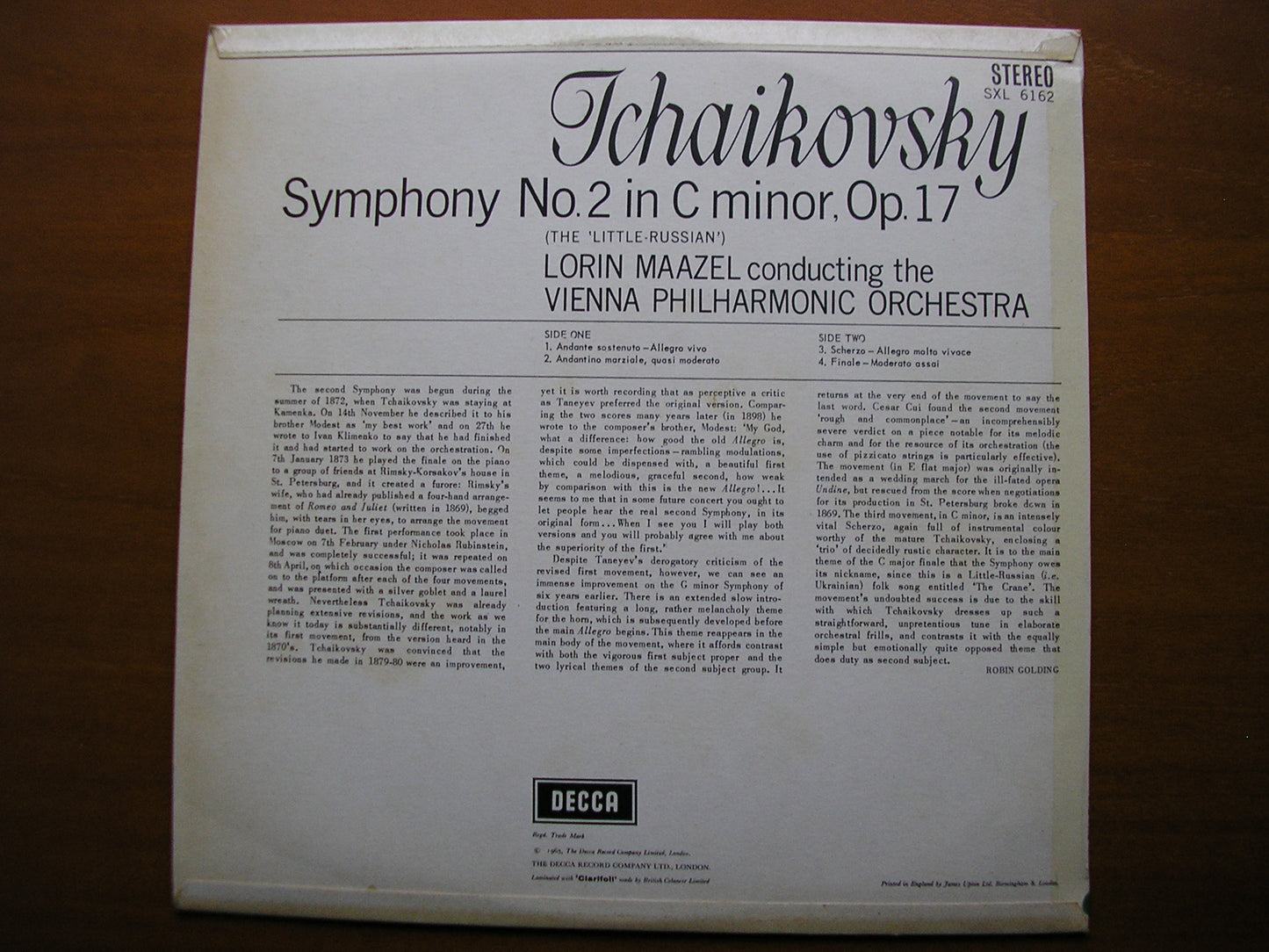 SXL 6162  TCHAIKOVSKY: SYMPHONY No. 2  'Little Russian'       LORIN MAAZEL / VIENNA PHILHARMONIC     ED2