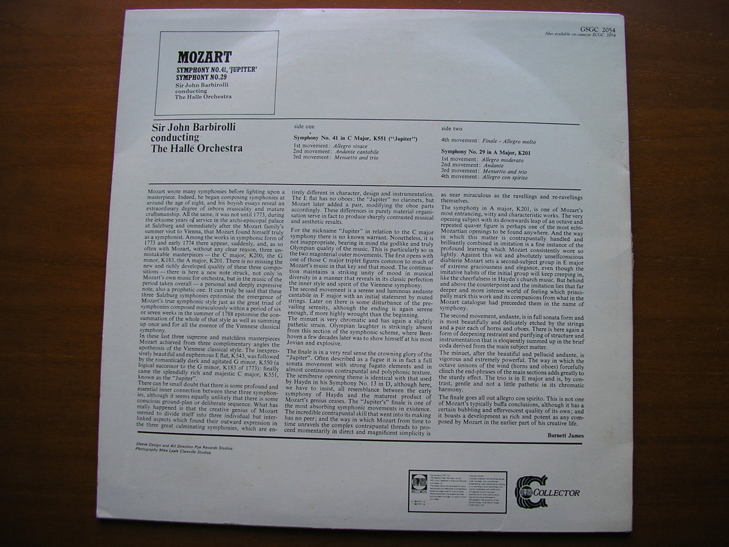 MOZART: SYMPHONIES Nos. 29  &  41  'Jupiter'       BARBIROLLI / HALLE ORCHESTRA     GSGC 2054