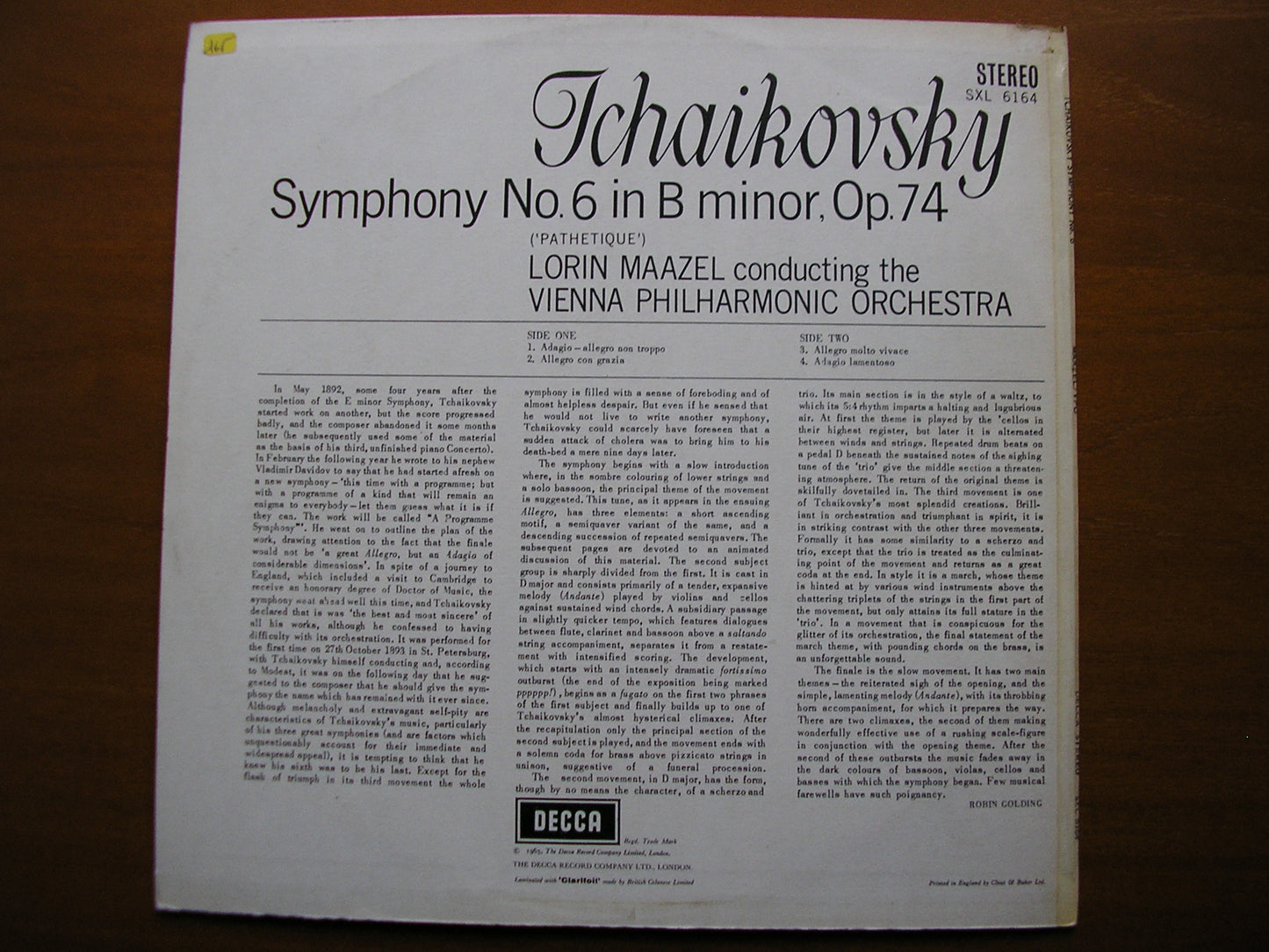 SXL 6164  TCHAIKOVSKY: SYMPHONY No. 6  'Pathetique'      MAAZEL / VIENNA PHILHARMONIC     ED2