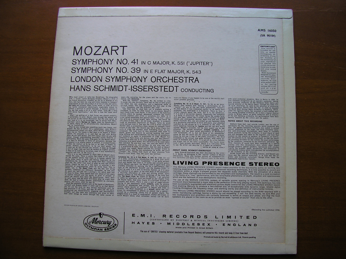MOZART: SYMPHONIES  Nos. 39  &  41  'Jupiter'        SCHMIDT-ISSERSTEDT / LONDON SYMPHONY     AMS 16050