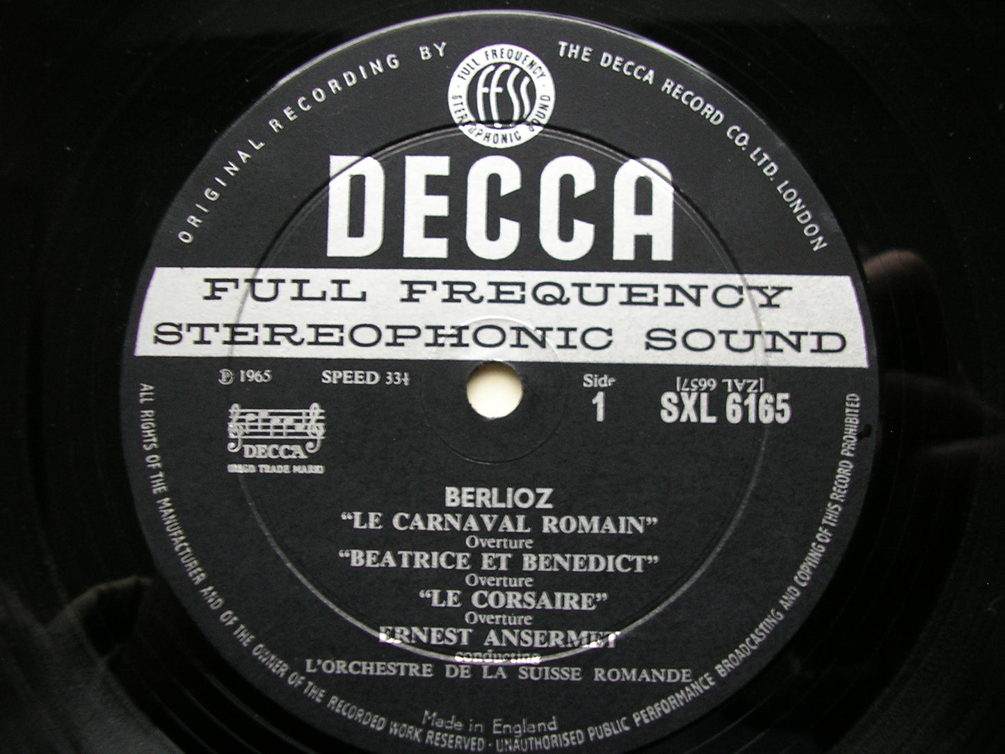 SXL 6165  BERLIOZ: ORCHESTRAL MUSIC       ANSERMET / SUISSE ROMANDE ORCHESTRA    ED1