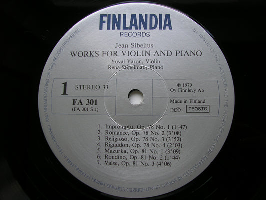 SIBELIUS: MUSIC FOR VIOLIN & PIANO       YARON / STIPELMAN      FA 301