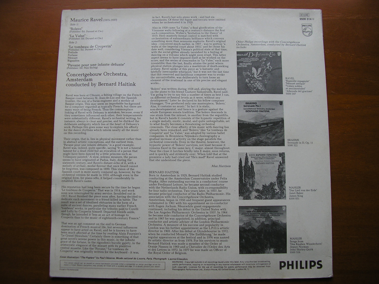 RAVEL: BOLERO / LA VALSE / LE TOMBEAU DE COUPERIN / PAVANE      HAITINK / CONCERTGEBOUW     9500 314