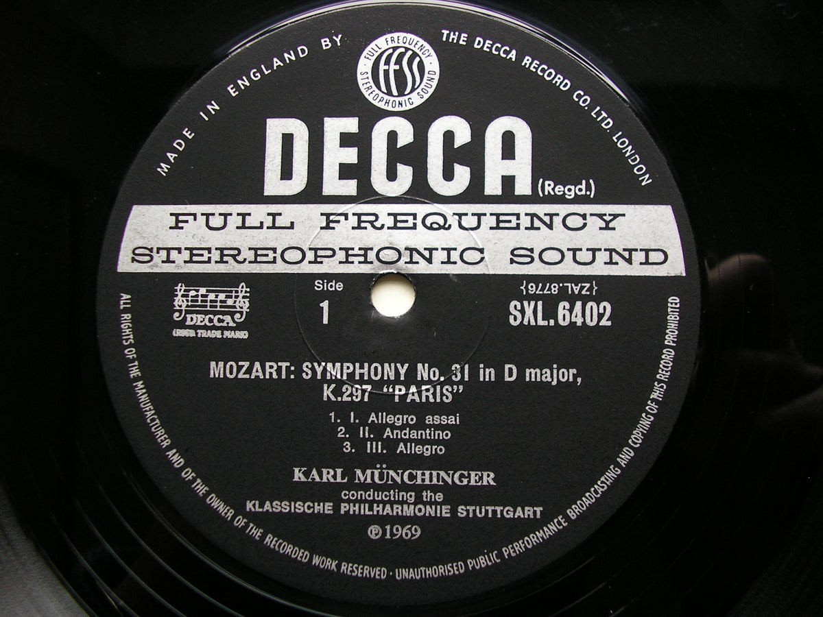MOZART: SYMPHONIES Nos. 31 'Paris' / 32 / 35 'Haffner'      MUNCHINGER / STUTTGART PHILHARMONIC    SXL 6402