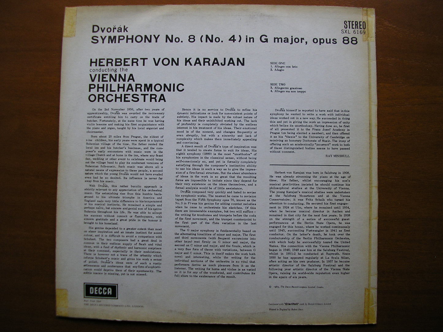 SXL 6169  DVORAK: SYMPHONY No. 8       KARAJAN / VIENNA PHILHARMONIC      ED2
