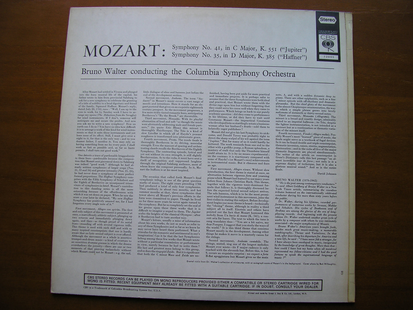 MOZART: SYMPHONIES  Nos.  35 'Haffner'  &  41  'Jupiter'        WALTER / COLUMBIA SYMPHONY     72005