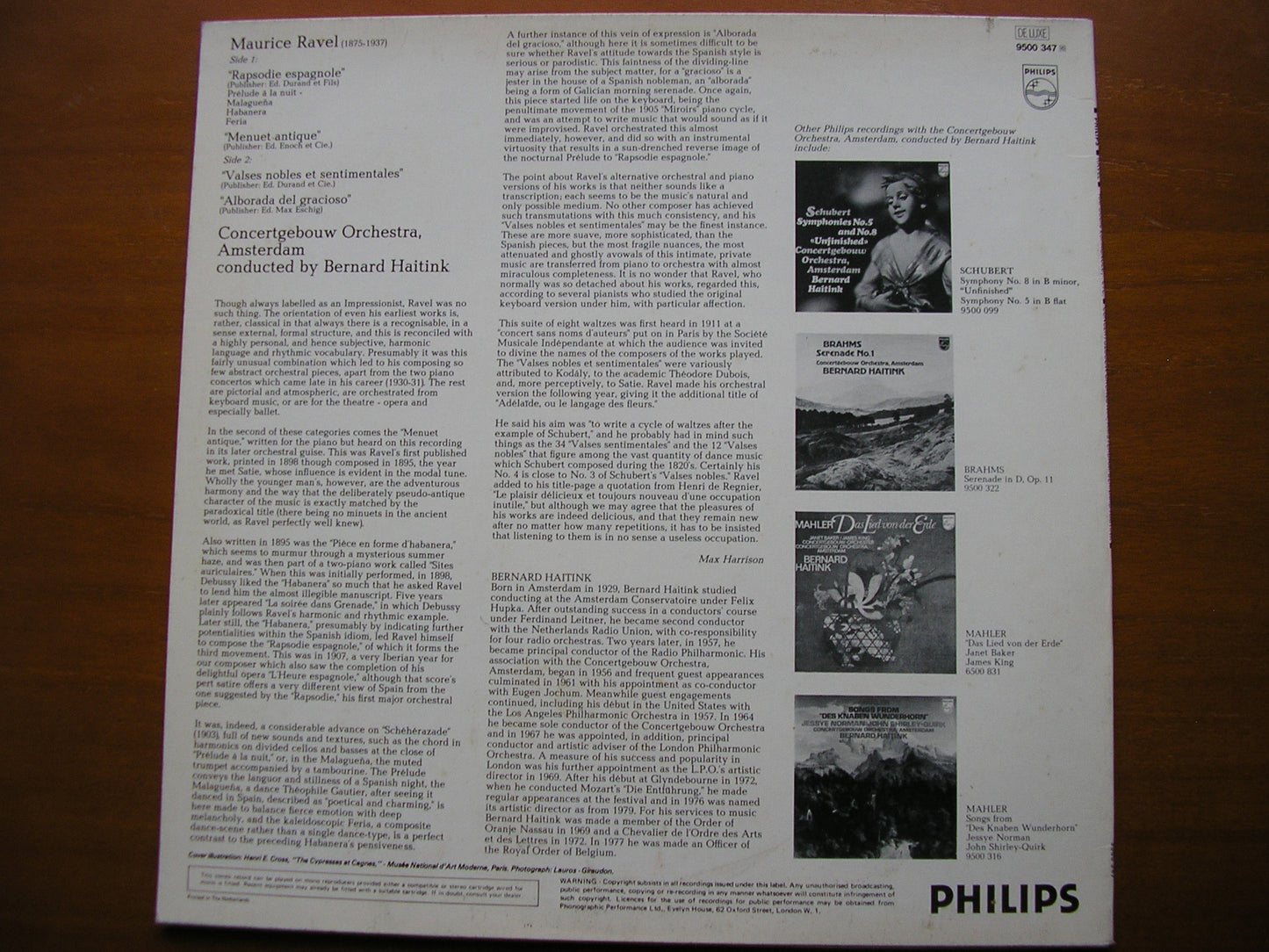 RAVEL: RAPSODIE ESPAGNOLE / VALSES NOBLES ET SENTIMENTALES / MENUET ANTIQUE     HAITINK / CONCERTGEBOUW     9500 347