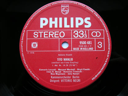 VIVALDI: TITO MANLIO  (1719)    SOLOISTS / BERLIN CHAMBER ORCHESTRA / NEGRI     5LP    6769 004