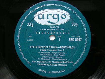 MENDELSSOHN: STRING SYMPHONIES Nos. 9 / 10 / 12      MARRINER / ASMIF     ZRG 5467