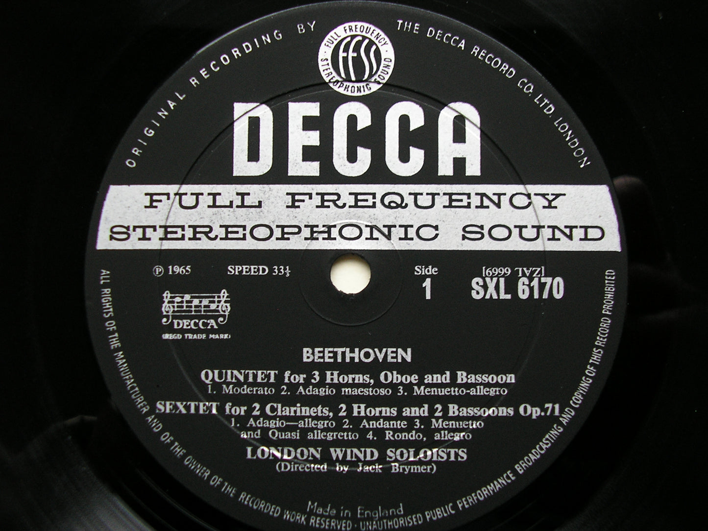 SXL 6170  BEETHOVEN: COMPLETE MUSIC FOR WIND BAND     LONDON WIND SOLOISTS / BRYMER    ED1