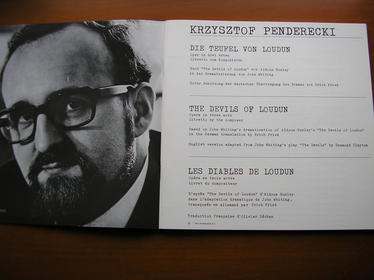PENDERECKI: THE DEVILS OF LOUDUN      SOLOISTS / HAMBURG STATE OPERA / JANOWSKI     2LP     6700 042