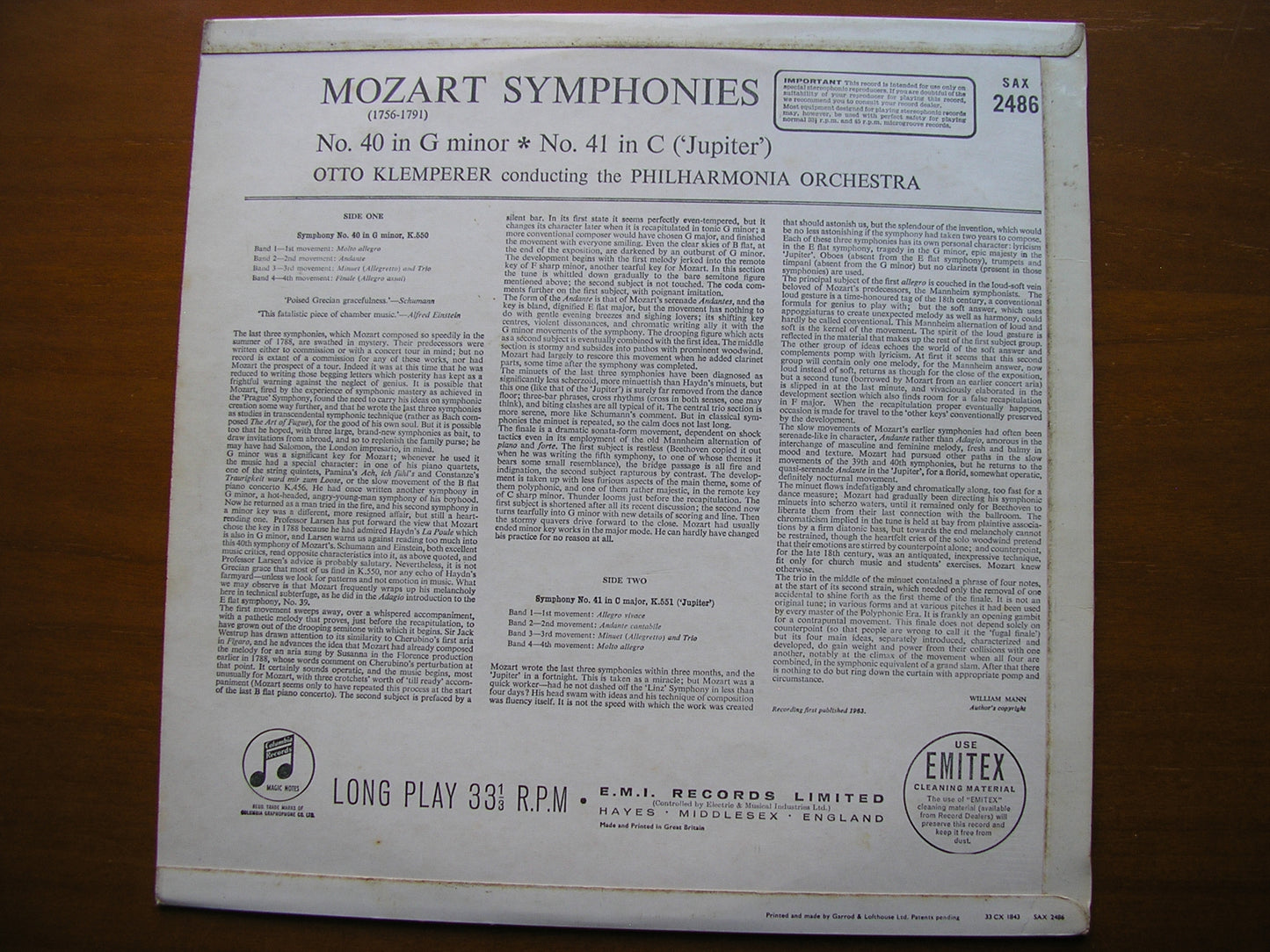MOZART: SYMPHONIES  Nos.  40  &  41  'Jupiter'        KLEMPERER / PHILHARMONIA     SAX 2486