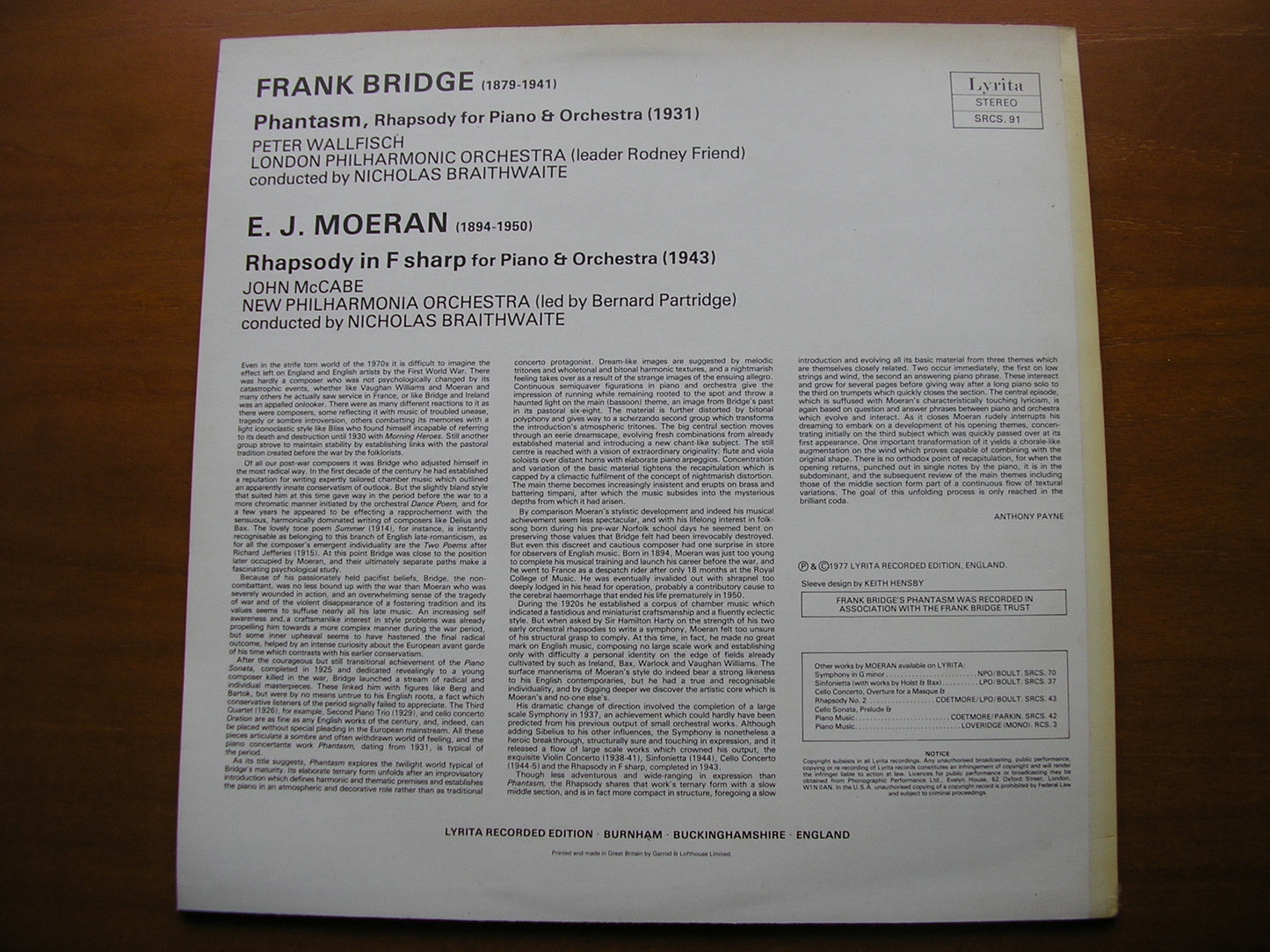 BRIDGE: PHANTASM / MOERAN: RHAPSODY    WALLFISCH / LPO / McCABE / NPO / BRAITHWAITE      SRCS 91
