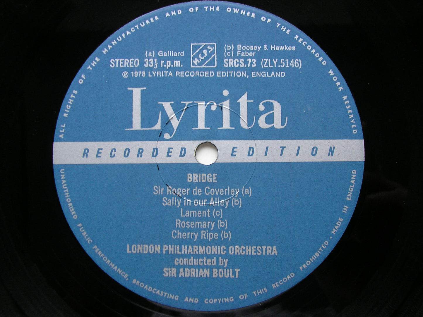 BRIDGE: SUITE FOR STRINGS / CHERRY RIPE / SALLY IN OUR ALLEY / LAMENT      BOULT / LONDON PHILHARMONIC    SRCS 73
