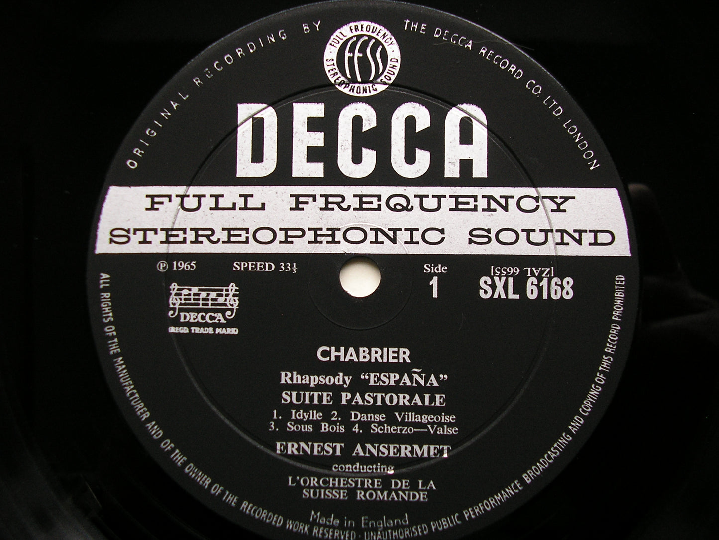 SXL 6168  CHABRIER: ESPANA / SUITE PASTORALE / JOYEUSE MARCHE        ANSERMET / SUISSE ROMANDE      ED1