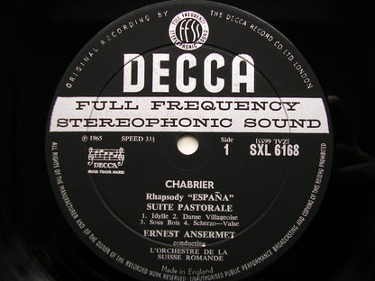 SXL 6168  CHABRIER: ESPANA / SUITE PASTORALE / JOYEUSE MARCHE        ANSERMET / SUISSE ROMANDE      ED1