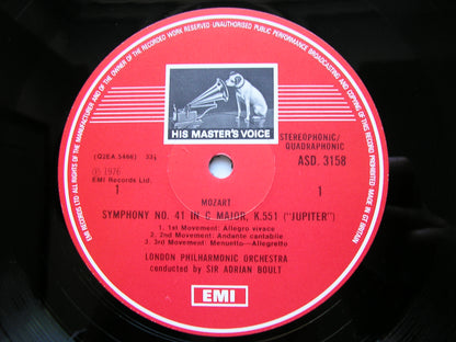 MOZART: SYMPHONIES Nos. 35 'Haffner'  &  41  'Jupiter'    BOULT / LONDON PHILHARMONIC     ASD 3158