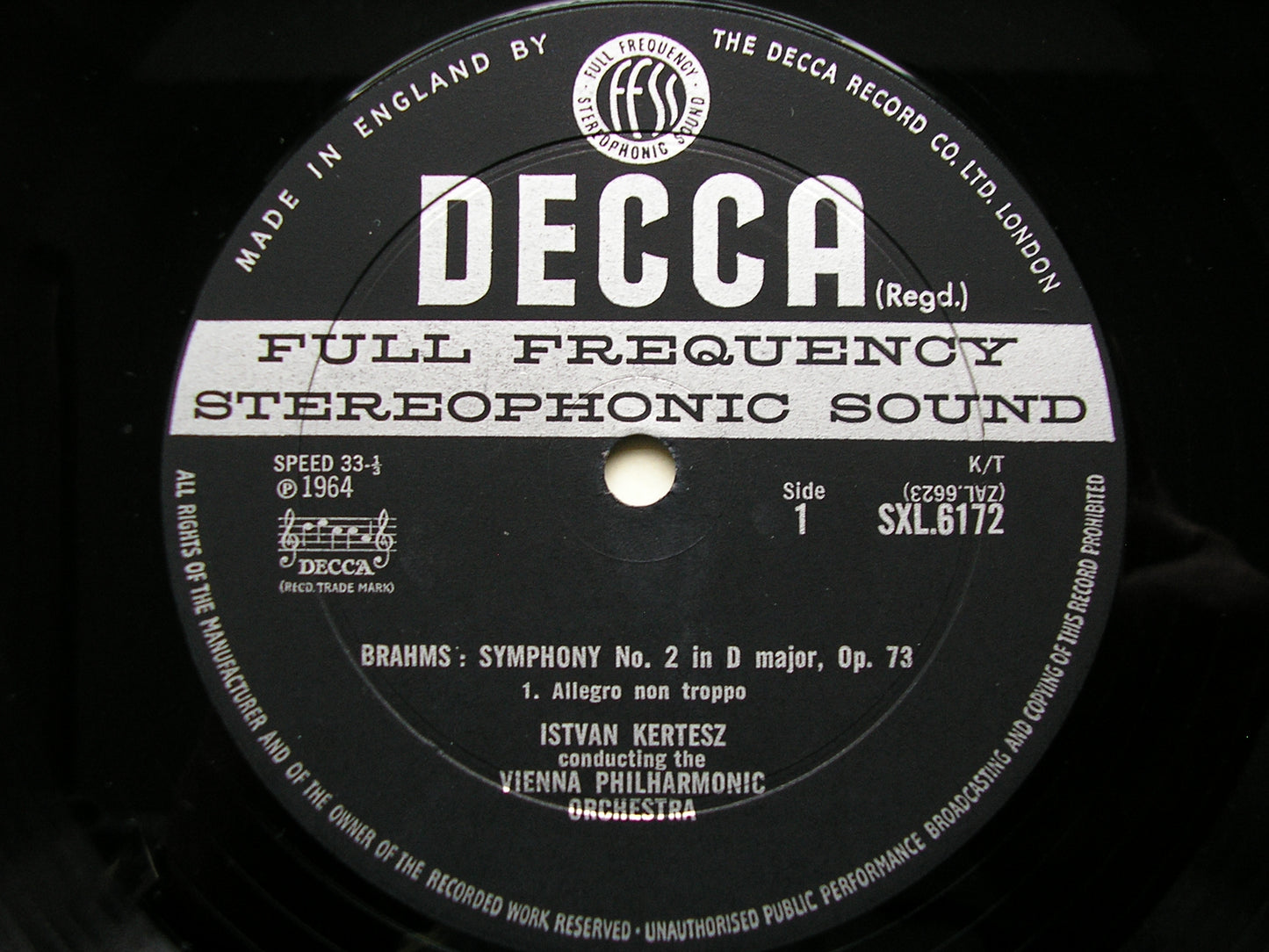 SXL 6172  BRAHMS: SYMPHONY No. 2      KERTESZ / VIENNA PHILHARMONIC     ED2