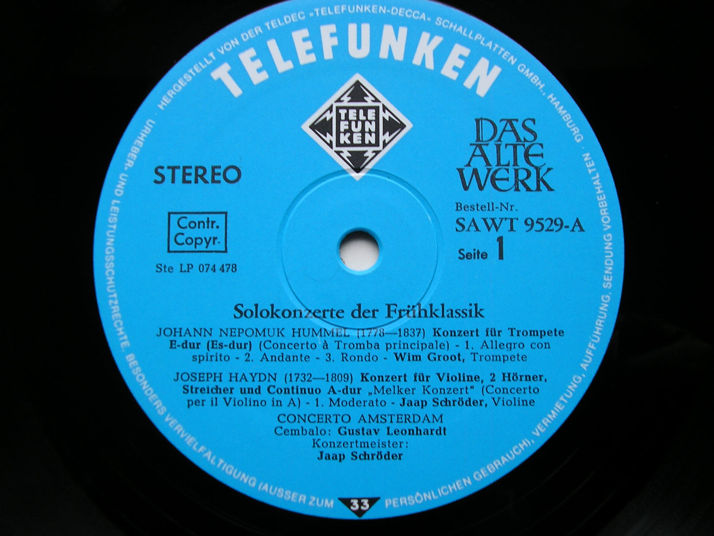CONCERTOS OF THE EARLY CLASSICAL PERIOD: HUMMEL / HAYDN / BOCCHERINI       CONCERTO AMSTERDAM / JAAP SCHRODER       SAWT 9529