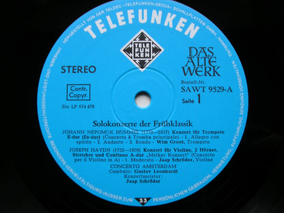 CONCERTOS OF THE EARLY CLASSICAL PERIOD: HUMMEL / HAYDN / BOCCHERINI       CONCERTO AMSTERDAM / JAAP SCHRODER       SAWT 9529
