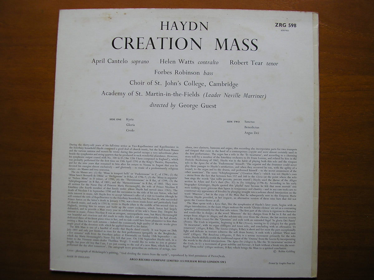 HAYDN: CREATION MASS      SOLOISTS / CHOIR / ASMIF / GUEST      ZRG 598
