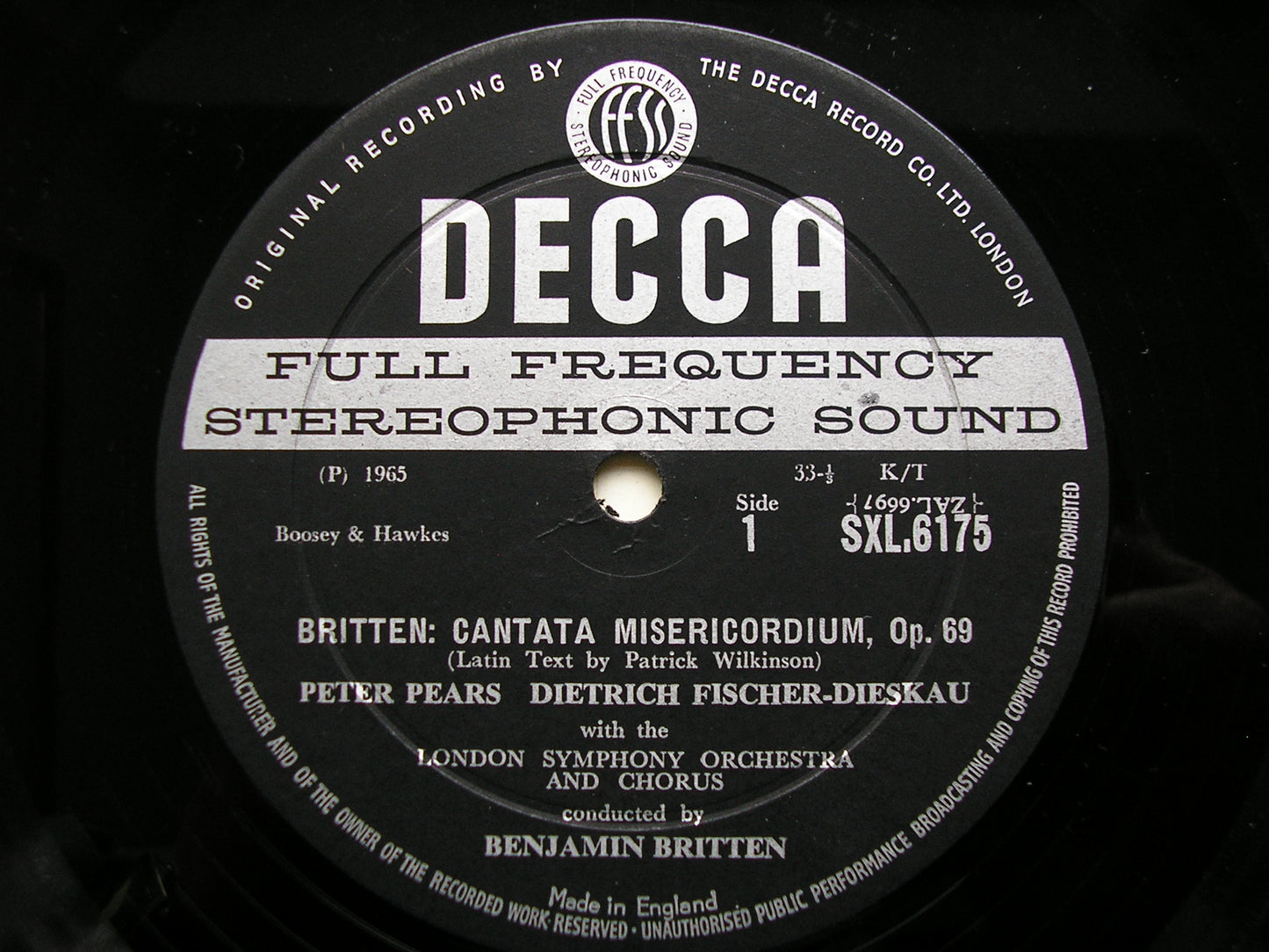 SXL 6175  BRITTEN: SINFONIA DA REQUIEM / CANTATA MISERICORDIUM / SOLOISTS / NPO / lso / BRITTEN    ED1