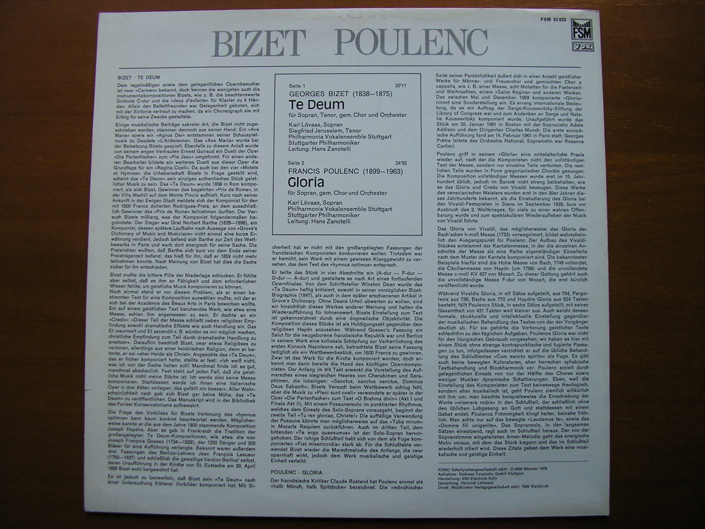 BIZET: TE DEUM / POULENC: GLORIA     LOVAAS / JERUSALEM / STUTTGART PHILHARMONIC / ZANOTELLI     FSM 53 023