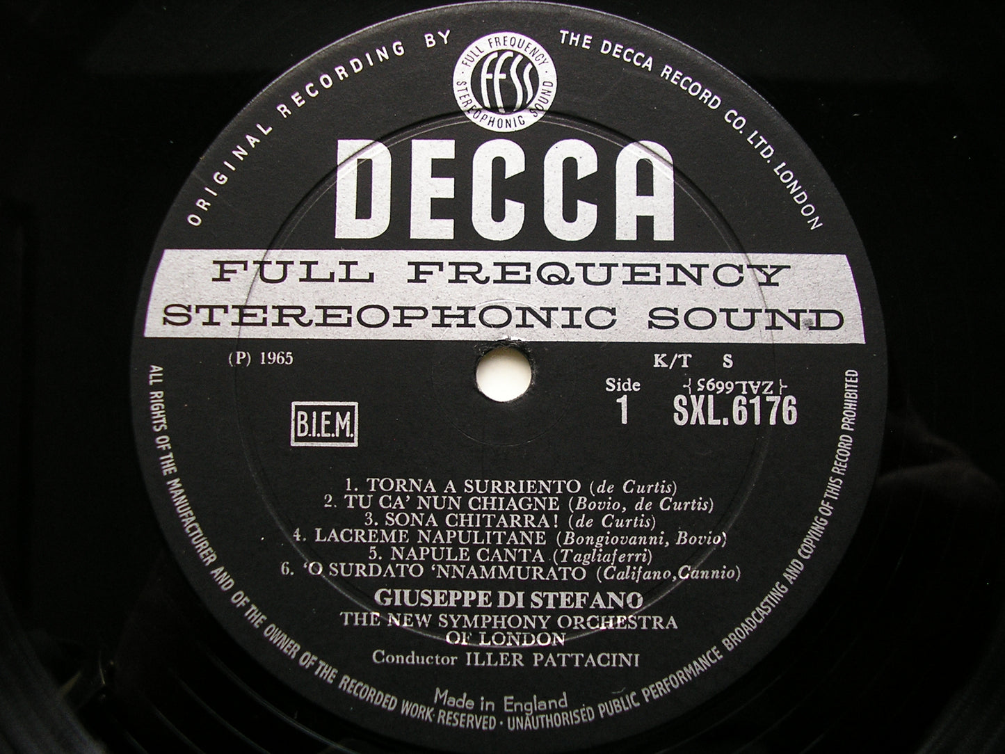 SXL 6176  DI STEFANO SINGS NEAPOLITAN SONGS: de CURTIS / COSTA / CARDILLO / BOVIO        NEW SYMPHONY ORCHESTRA / PATTACINI    ED1