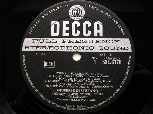 SXL 6176  DI STEFANO SINGS NEAPOLITAN SONGS: de CURTIS / COSTA / CARDILLO / BOVIO        NEW SYMPHONY ORCHESTRA / PATTACINI    ED1