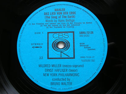 MAHLER: DAS LIED VON DER ERDE     MILLER / HAFLIGER / NEW YORK PHILHARMONIC / WALTER      SBRG 7216