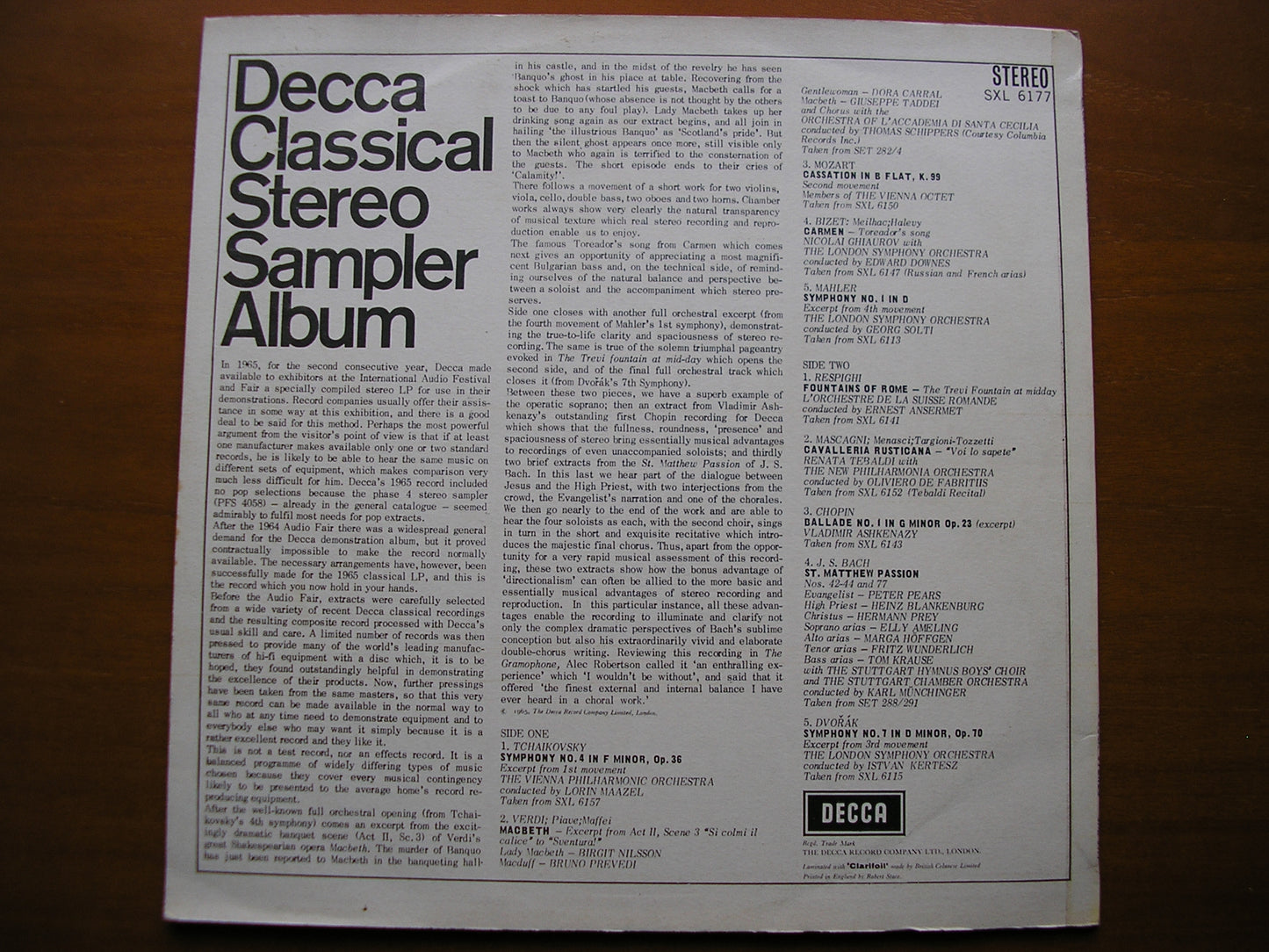 SXL 6177  DECCA CLASSICAL STEREO SAMPLER ALBUM     VARIOUS      ED2
