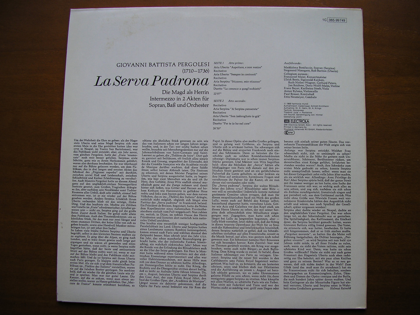 PERGOLESI: LA SERVA PADRONA  (1733)    BONIFACCIO / NIMSGERN / COLLEGIUM AUREUM / MAIER     065 99 749