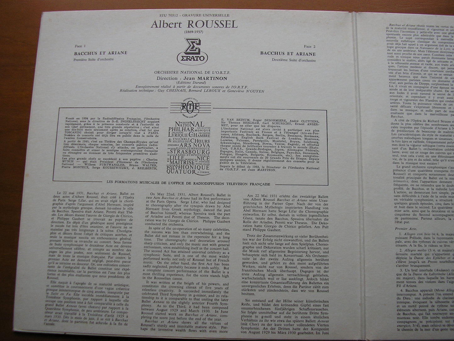 ROUSSEL: BACCHUS ET ARIANE        MARTINON / FRENCH NATIONAL RADIO ORCHESTRA     STU  70512