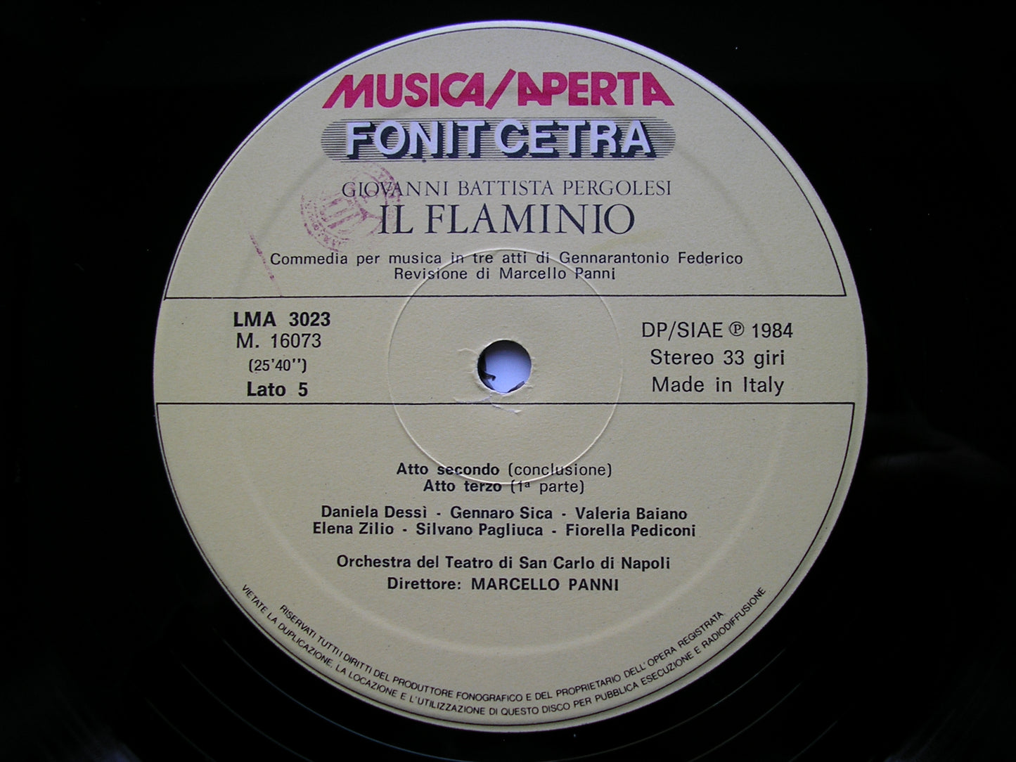 PERGOLESI: IL FLAMINIO  (1735)     SOLOISTS / SAN CARLO OPERA NAPLES / PANNI      3LP     LMA 3023