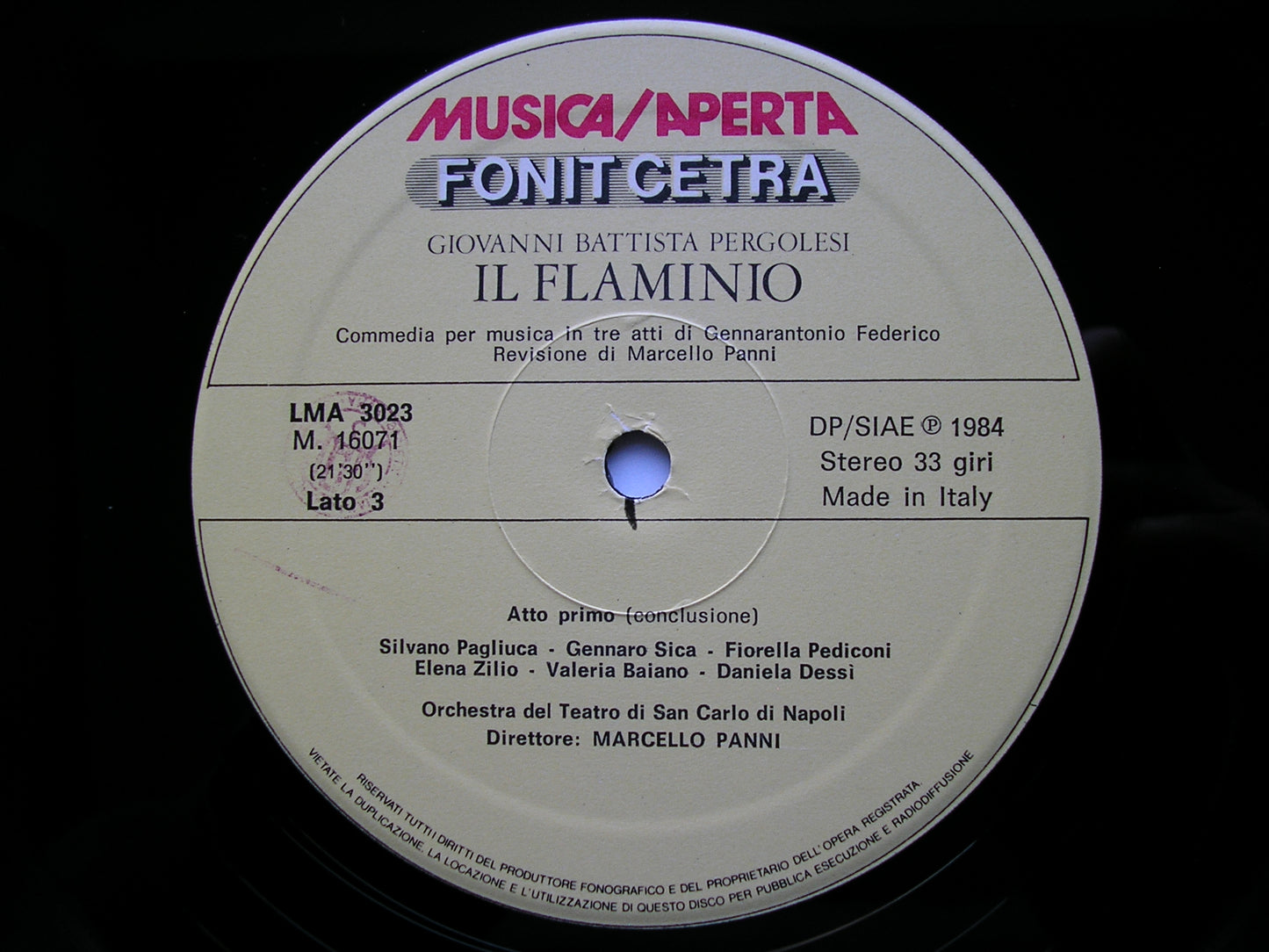 PERGOLESI: IL FLAMINIO  (1735)     SOLOISTS / SAN CARLO OPERA NAPLES / PANNI      3LP     LMA 3023