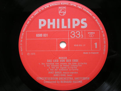 MAHLER: DAS LIED VON DER ERDE      BAKER / KING / CONCERTGEBOUW ORCHESTRA / HAITINK     6500 831