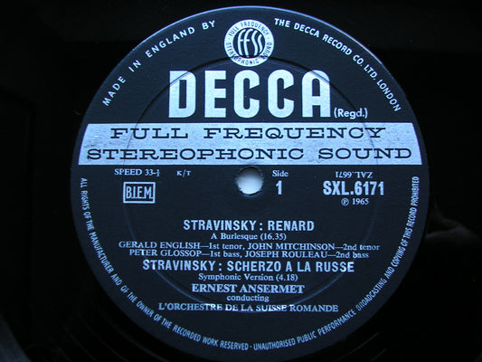 SXL 6171  STRAVINSKY: RENARD / SCHERZO / MAVRA      SOLOISTS / SUISSE ROMANDE / ANSERMET       ED2