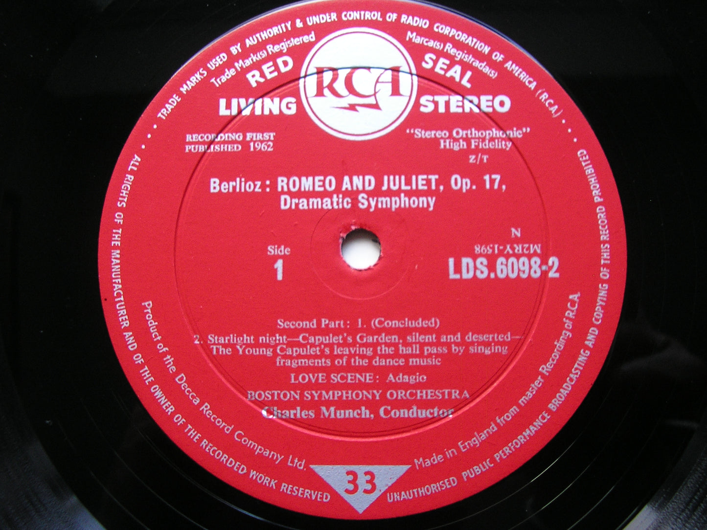 BERLIOZ: ROMEO ET JULIETTE     ELIAS / VALLETTI / TOZZI / BOSTON SYMPHONY / CHARLES MUNCH    2LP     LDS 6098