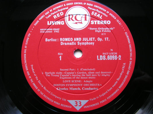 BERLIOZ: ROMEO ET JULIETTE     ELIAS / VALLETTI / TOZZI / BOSTON SYMPHONY / CHARLES MUNCH    2LP     LDS 6098