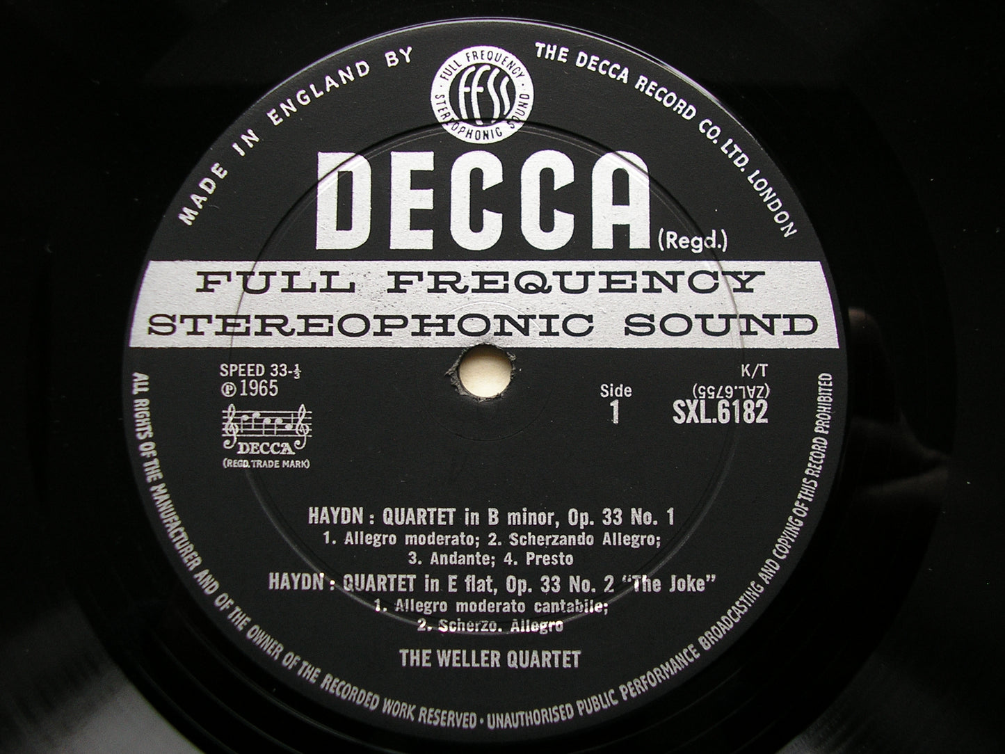 SXL 6182  HAYDN: THREE STRING QUARTETS Op. 33      THE WELLER QUARTET     ED2