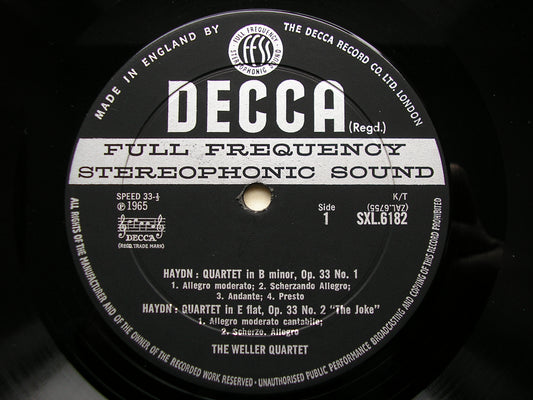 SXL 6182  HAYDN: THREE STRING QUARTETS Op. 33      THE WELLER QUARTET     ED2