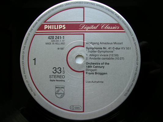 MOZART: SYMPHONY No. 41 'Jupiter' / OVERTURE     BRUGGEN / ORCHESTRA OF THE 18th CENTURY     420 241